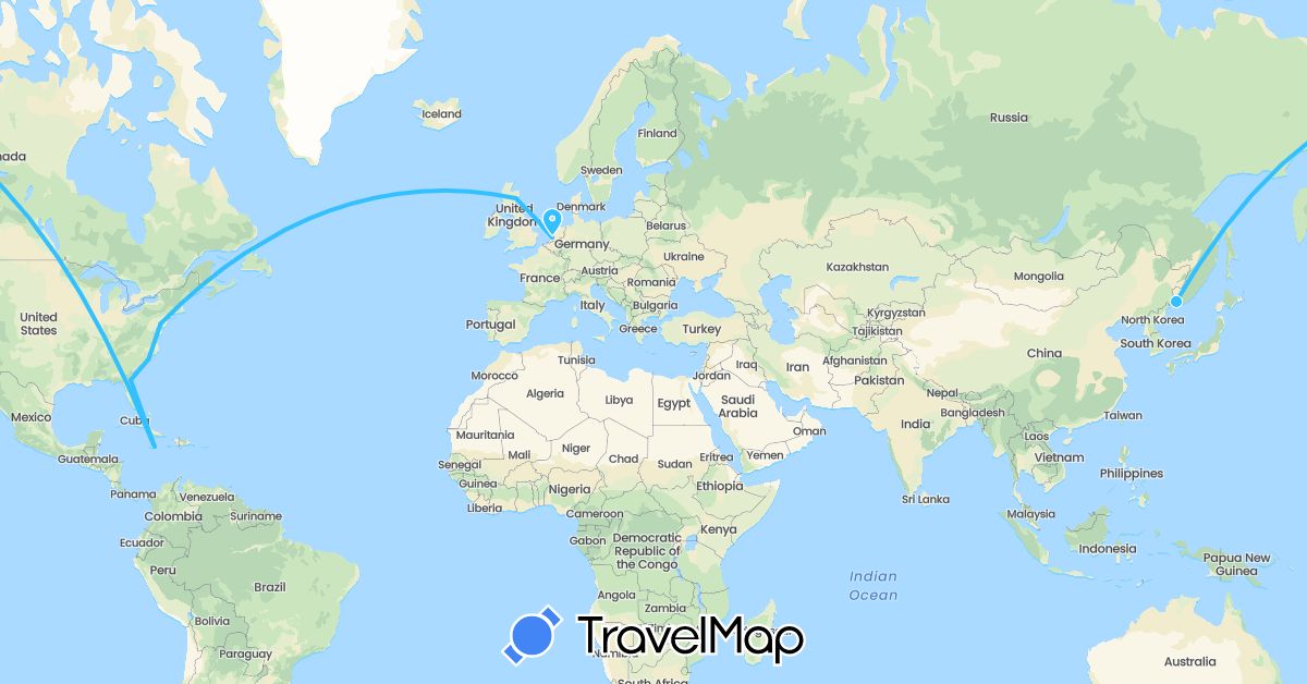 TravelMap itinerary: driving, boat in United Kingdom, Jamaica, Netherlands, Russia, United States (Europe, North America)